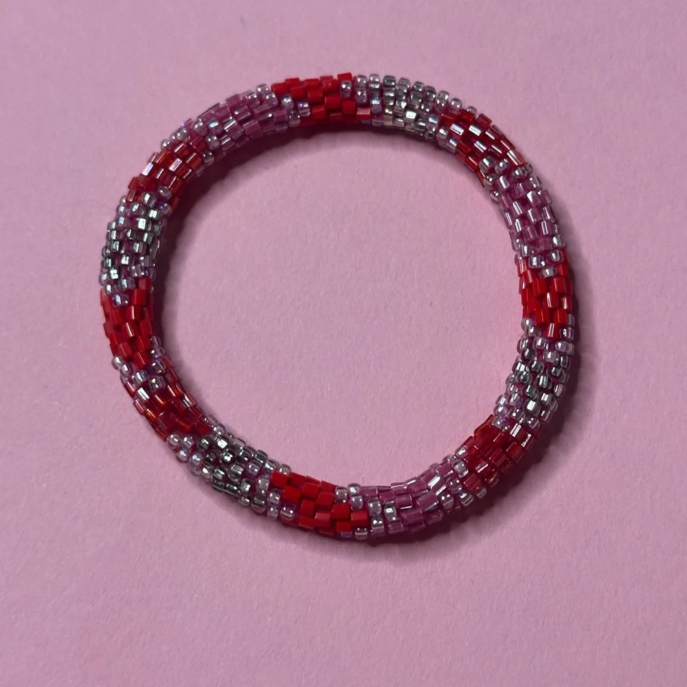 Nepal Style Roll On Bracelet in Red Multi Color Beads‎